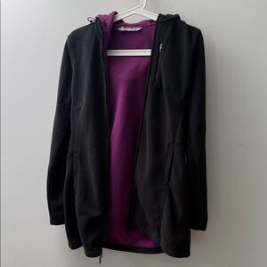 Athleta Long Fleece-Lined Zip-Up Hoodie Black with Plum Interior Size XS